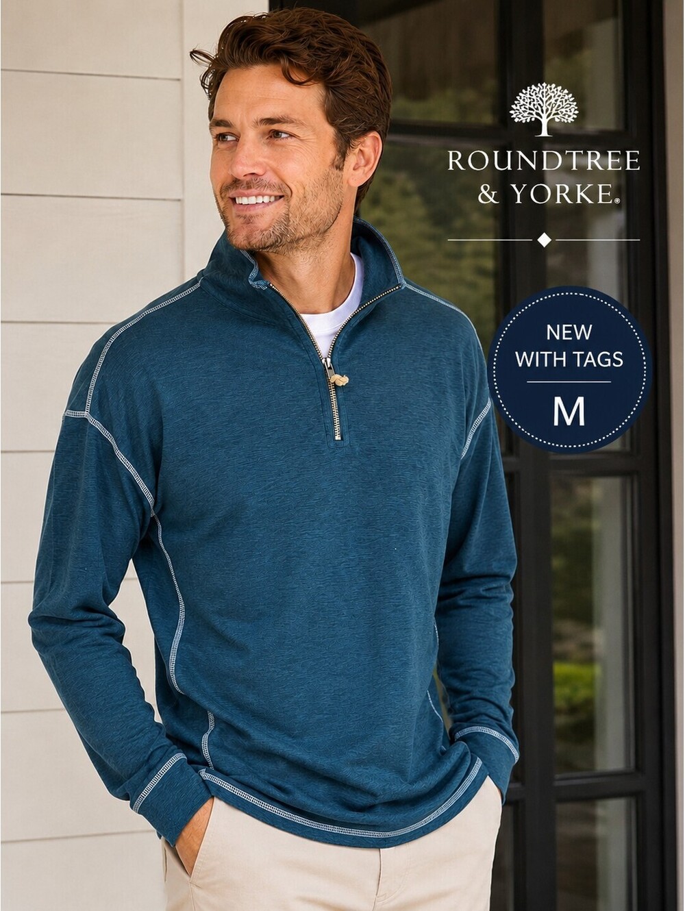 New With Tags | Roundtree & Yorke | Sz M | Teal Quarter Zip Pullover